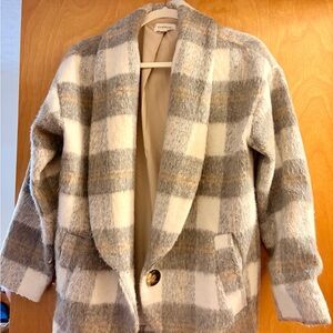 Evereve Plaid Teddy Jacket - Gray and Cream